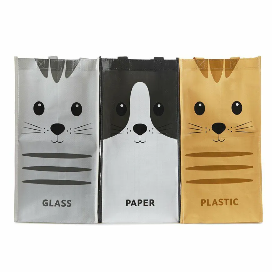 Balvi Afval recycletassen met kat (set van 3)