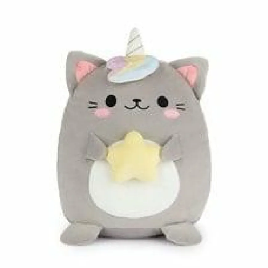Balvi Katten kussen Fluffy Kawaii Starry grijs