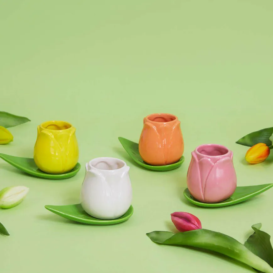 Balvi Koffiekopje Tulp - set van 4 kopjes met schotels