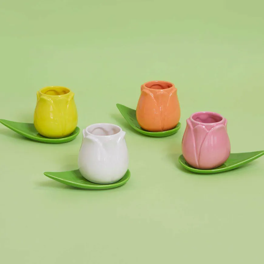 Balvi Koffiekopje Tulp - set van 4 kopjes met schotels