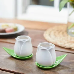 Balvi Koffiekopje Tulp wit - set van 2 kopjes met schotels