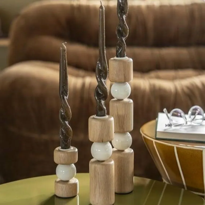By Boo Kandelaar Belloa - beige - set van 3 kandelaren