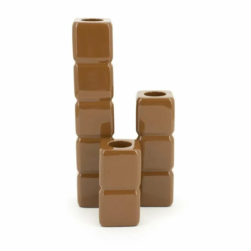 By Boo Set van 3 kandelaren Cube – mosterd