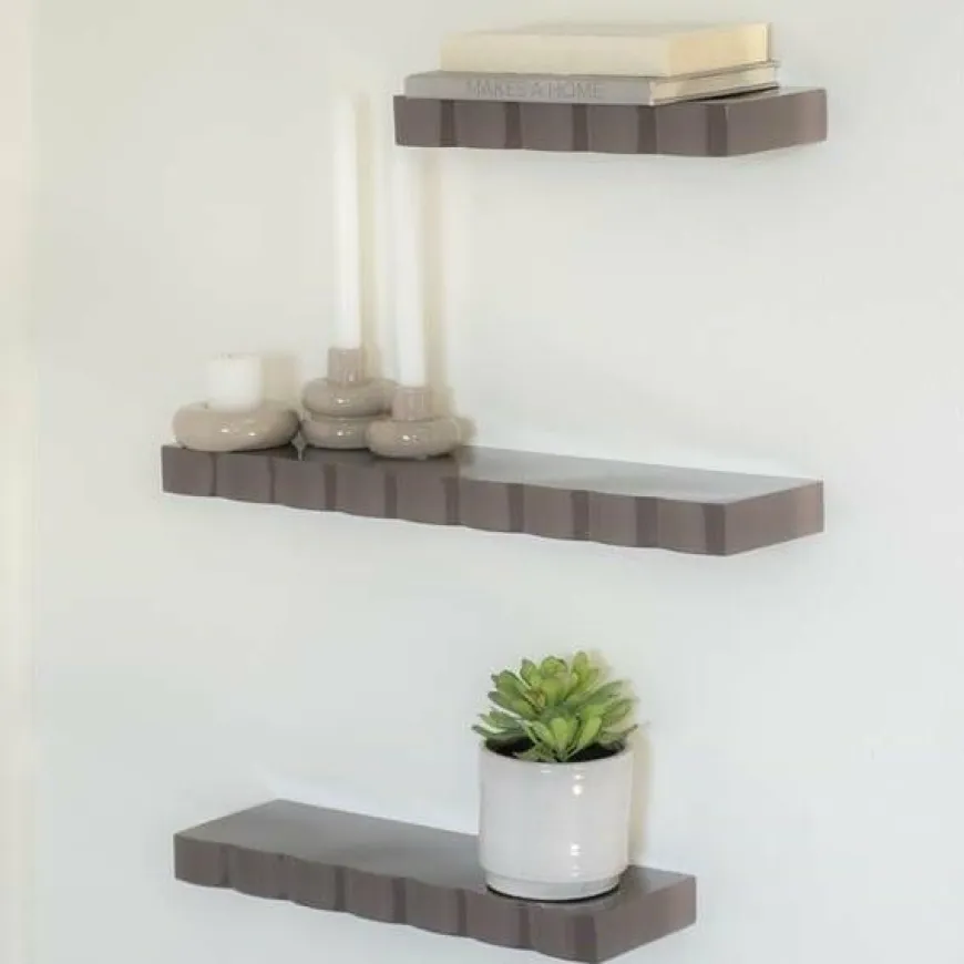By Boo Wandplank Prinz set van 3- dark taupe