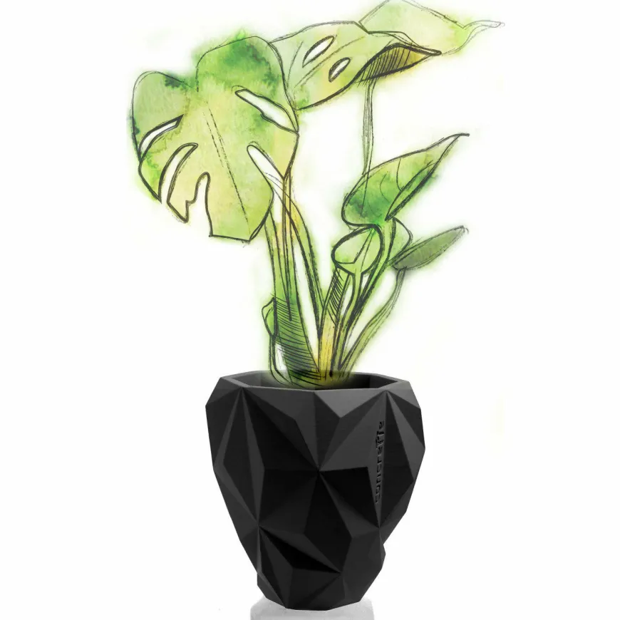 Candellana Bloempot beton Geometric 13 cm mat Zwart