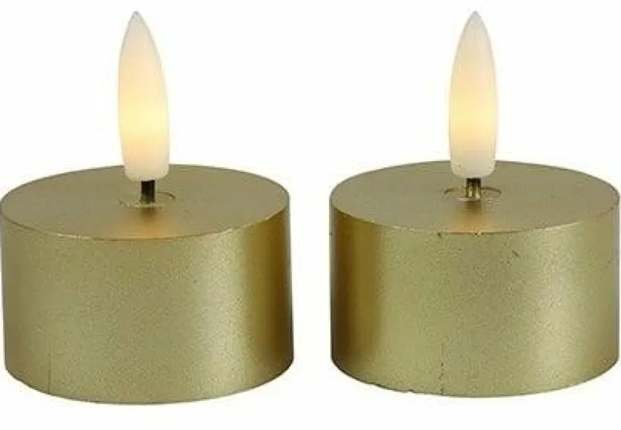 Countryfield Theelicht rustiek Ø4CM LED Lyon goud - set van 2