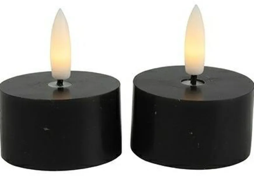 Countryfield Theelicht rustiek Ø4CM LED Lyon zwart - set van 2
