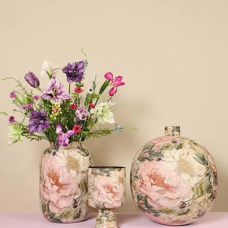 Countryfield Vaas Peony L roze/wit rond