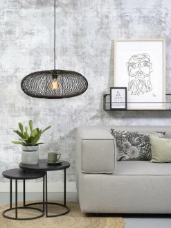 Good&Mojo Hanglamp Cango bamboe ellips dia.60x25cm zwart