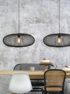 Good&Mojo Hanglamp Cango bamboe ellips dia.60x25cm zwart