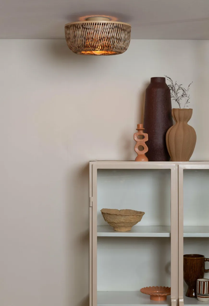 Good&Mojo Plafondlamp Barbados bamboe/halfrond kap ø35xh.15cm naturel/bruin