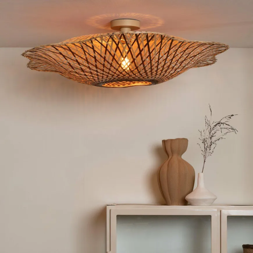 Good&Mojo Plafondlamp Madura bamboe ø87x20cm naturel bruin L