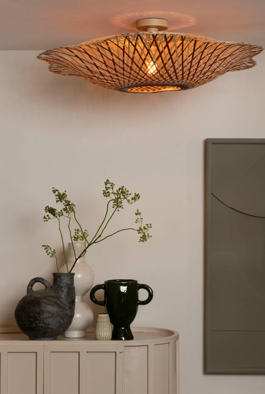 Good&Mojo Plafondlamp Madura bamboe ø87x20cm naturel bruin L