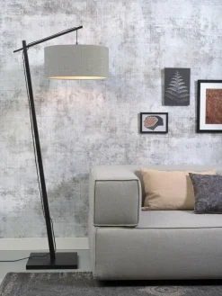 Good&Mojo Vloerlamp Andes bamboe zwart eco linnen lichtgrijs
