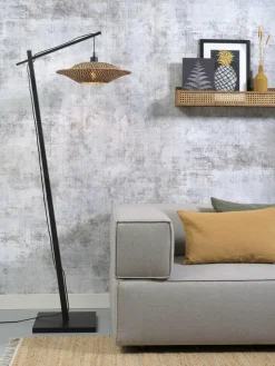 Good&Mojo Vloerlamp Bali bamboe zwart kap 44x12cm zwart naturel M