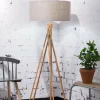 Good&Mojo Vloerlamp bamboe 5-poot Kilimanjaro h.160cm/kap 60x30cm eco linnen donker