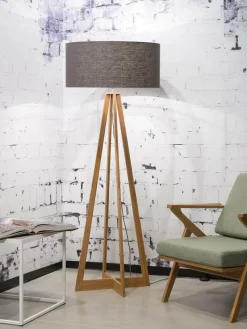 Good&Mojo Vloerlamp bamboe 4-poot Everest linnen donkergrijs