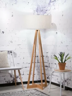 Good&Mojo Vloerlamp bamboe 4-poot Everest linnen licht