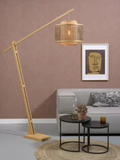 Good&Mojo Vloerlamp Bhutan L bamboe naturel – kap zwart naturel Ø 40 cm