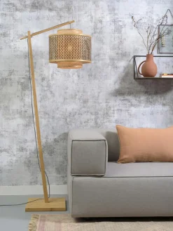 Good&Mojo Vloerlamp Bhutan S bamboe naturel – kap zwart naturel Ø40 cm