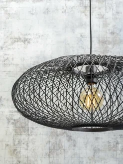Good&Mojo Vloerlamp Cango bamboe naturel S 176 cm kap Ø 60 zwart