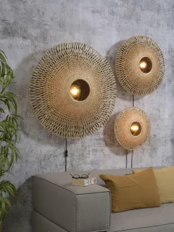 Good&Mojo Wandlamp Kalimantan bamboe plat Ø44 S