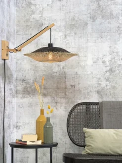 Good&Mojo Wandlamp Kalimantan bamboe naturel Ø44 zwart naturel S