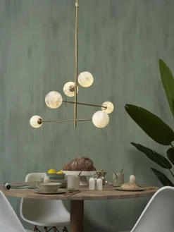 it's about RoMi Hanglamp glas/ijzer Carrara 3-arm met 6 bollen wit marmerprint/goud