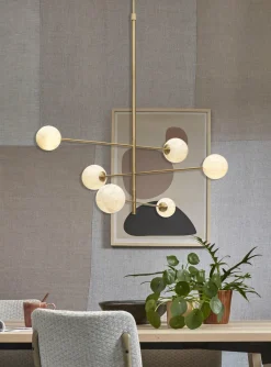 it's about RoMi Hanglamp glas/ijzer Carrara 3-arm met 6 bollen wit marmerprint/goud