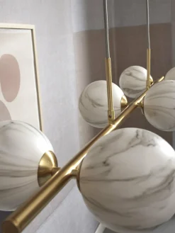 it's about RoMi Hanglamp glas/ijzer Carrara 6-bollen wit marmerprint/goud