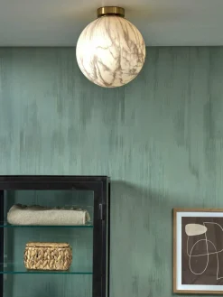 it's about RoMi Plafonniere glas/ijzer Carrara bol wit marmerprint/goud L