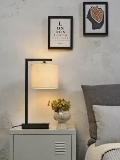 it's about RoMi Tafellamp ijzer/zwart Boston licht linnen