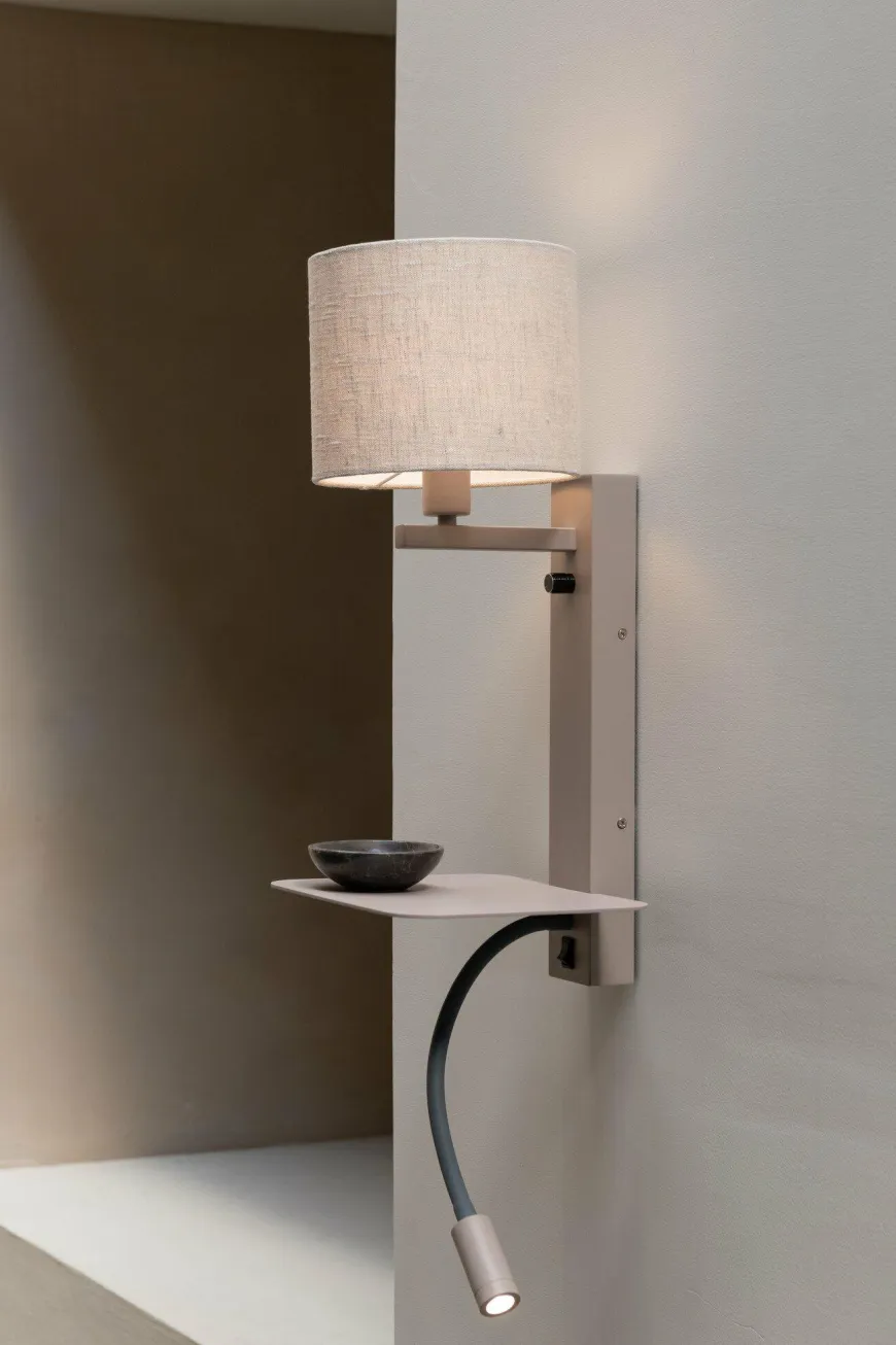 it's about RoMi Wandlamp Florence+leeslamp zand/kap 1815 linnen licht