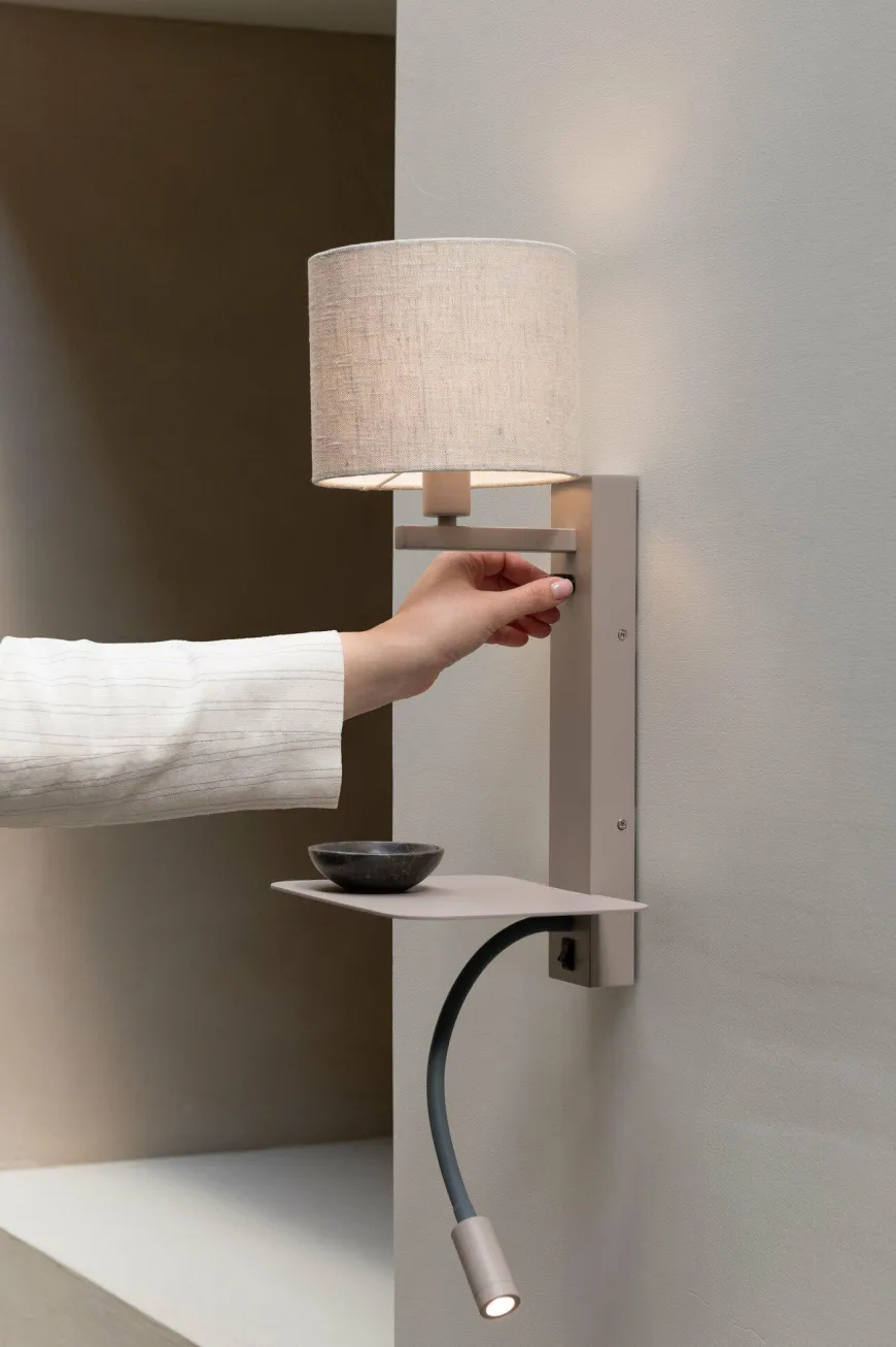 it's about RoMi Wandlamp Florence+leeslamp zand/kap 1815 linnen licht