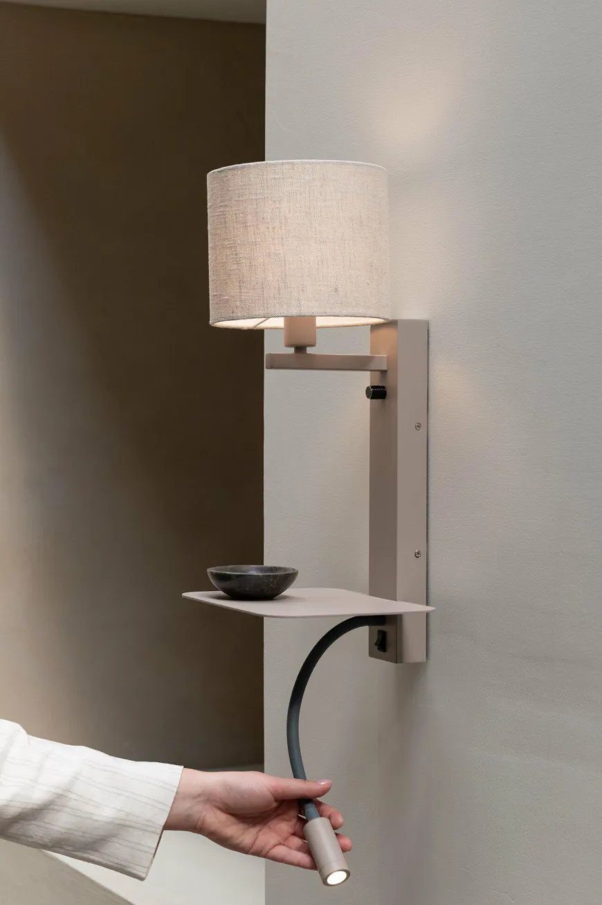 it's about RoMi Wandlamp Florence+leeslamp zand/kap 1815 linnen licht