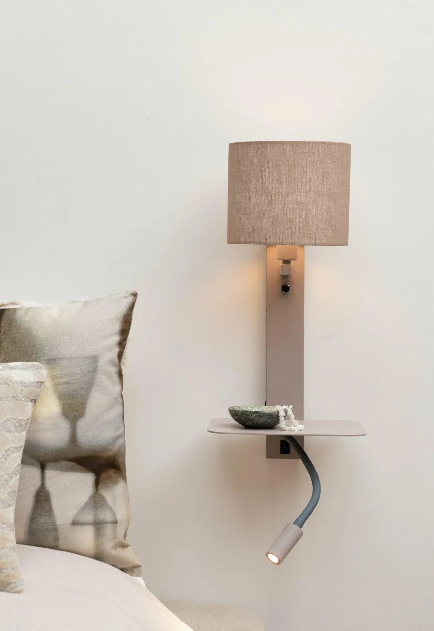 it's about RoMi Wandlamp Florence+leeslamp zand/kap 1815 linnen donker