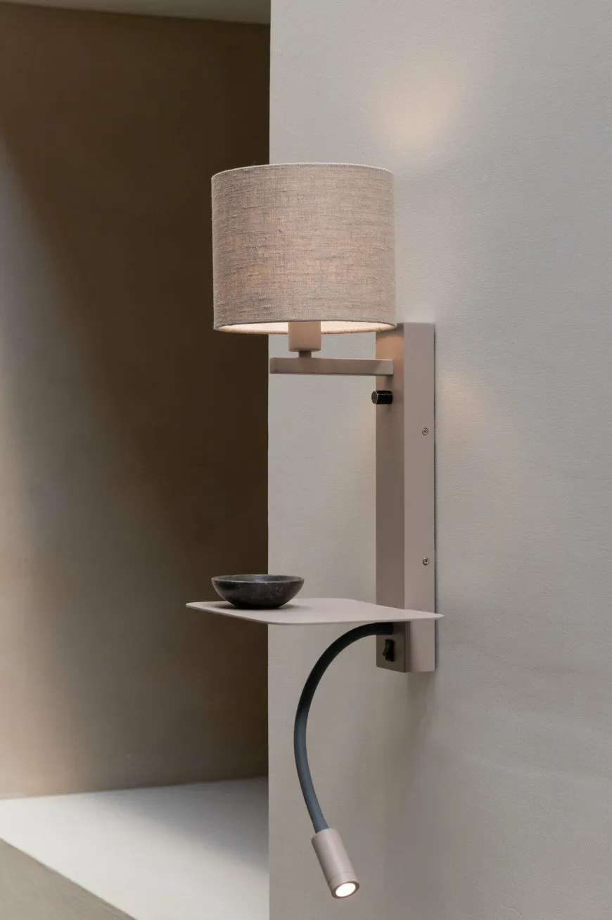 it's about RoMi Wandlamp Florence+leeslamp zand/kap 1815 linnen donker