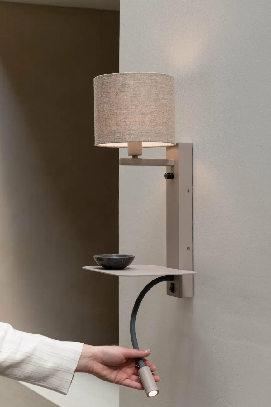 it's about RoMi Wandlamp Florence+leeslamp zand/kap 1815 linnen donker