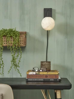 it's about RoMi Wandlamp glas/ijzer Carrara bol wit marmerprint/zwart