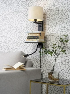 it's about RoMi Wandlamp ijzer Florence plank+usb+leeslamp 15000hrs incl. dimmer l. linnen
