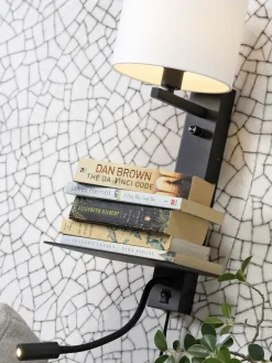 it's about RoMi Wandlamp ijzer Florence plank+usb+leeslamp 15000hrs incl. dimmer l. linnen