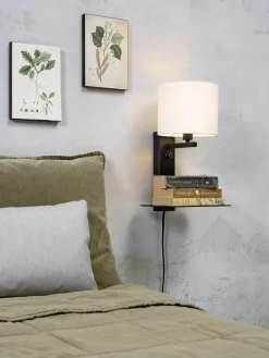 it's about RoMi Wandlamp ijzer Florence E14 met plank+usb incl. dimmer wit