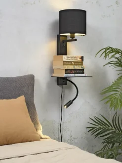 it's about RoMi Wandlamp ijzer Florence plank+usb+leeslamp 15000hrs incl. dimmer zwart