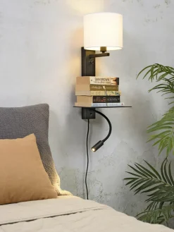 it's about RoMi Wandlamp ijzer Florence plank+usb+leeslamp 15000hrs incl. dimmer wit