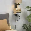 it's about RoMi Wandlamp ijzer Florence plank+usb+leeslamp 15000hrs incl. dimmer d. linnen