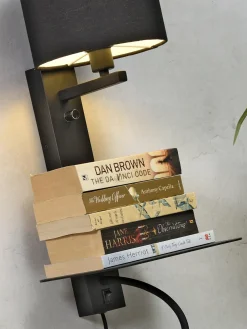it's about RoMi Wandlamp ijzer Florence plank+usb+leeslamp 15000hrs incl. dimmer d. linnen