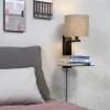 it's about RoMi Wandlamp ijzer Florence E14 met plank+usb incl. dimmer d. linnen