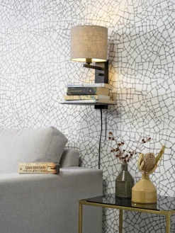 it's about RoMi Wandlamp ijzer Florence E14 met plank+usb incl. dimmer d. linnen