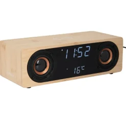 Karlsson Alarmklok Classic BT speaker met telefoonoplader bamboo