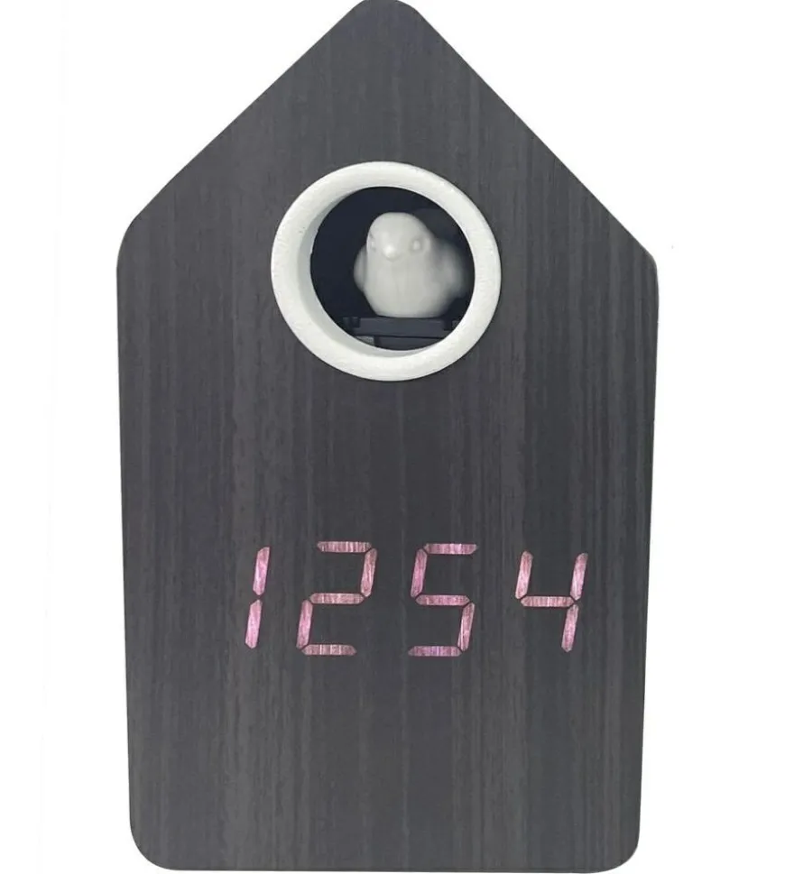 Karlsson Alarmklok Cuckoo LED zwart hout veneer
